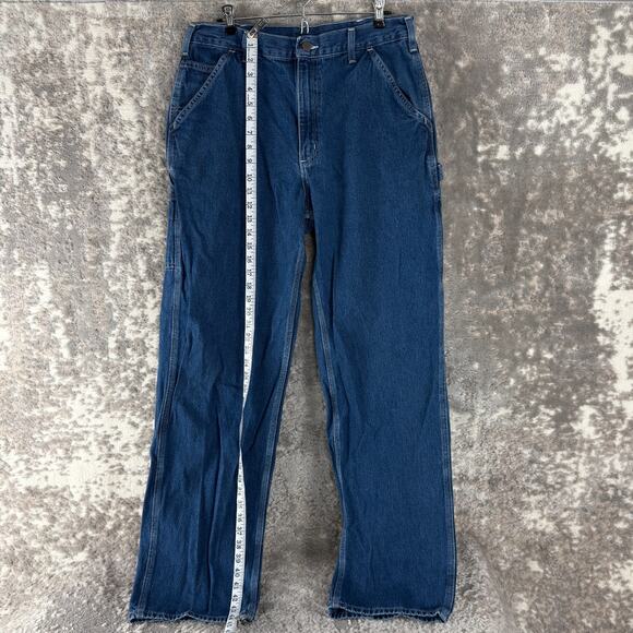 Carhartt Size 34x34 Denim Jeans Casual Pants Blue Button Zip Pocket Straight Leg - Picture 2 of 11